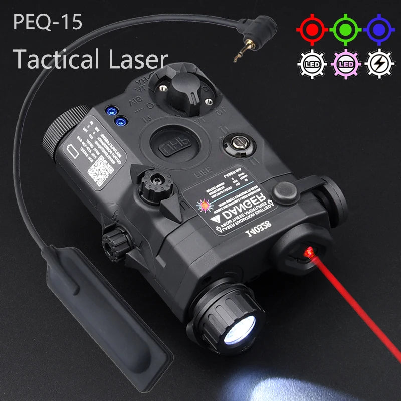 Tactical Airsoft PEQ-15 PEQ15 LA5C Red Dot Green Blue IR Fill Light Laser Indicator Weapon Scout Light LED Strobe Flashlight PEQ