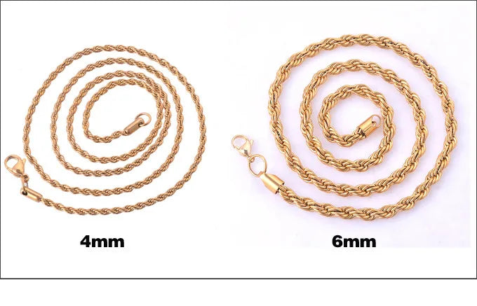 2.3mm/3mm/4mm/5mm/6mm Stainless Steel Twisted Rope Chain Silver Color Necklace for Men Women 16 to 30 Inches