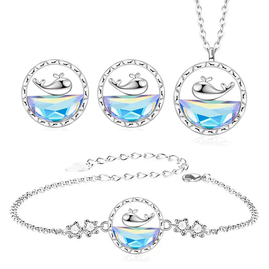 3Pcs 925 Sterling Silver Whale Zircon Elegant Jewelry Sets For Women Earring Necklace Bracelet Wedding High Quality Jewellery