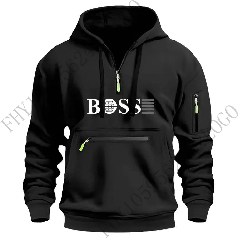 Autumn and winter new digital printed men's leisure sports multi-zip hooded long-sleeved hoodie European size pullover clothing