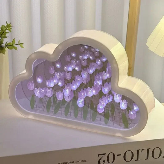 Clouds Tulip Lamps LED Night Light Mirror Table DIY Bedroom Ornaments Decoration Mirror Table Lights Creative Atmosphere Lamp