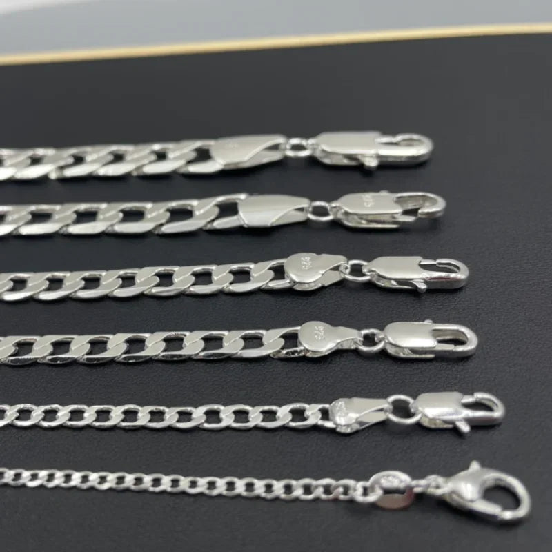 Wholesale 925 Sterling Silver Necklace 2-12mm Width 40-75cm Long Chain Lobster Clasp Men and Women Engagement Jewelry