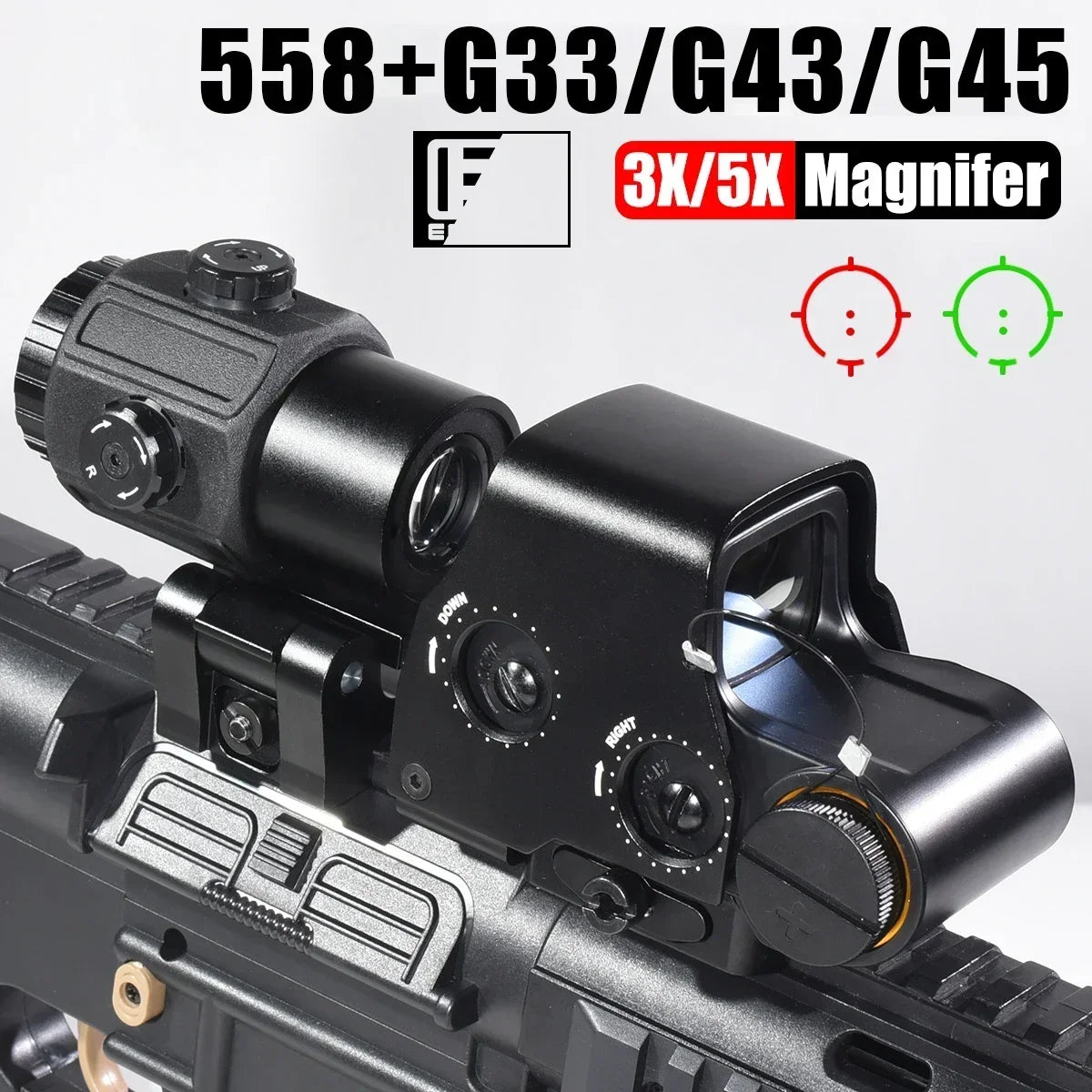 Eotech 558 Holographic Collimator Red Dot Sight G43/G33 3X G45 5X Magnifier Airsoft Equipments Hunting W/20mm Mount& QD Lever