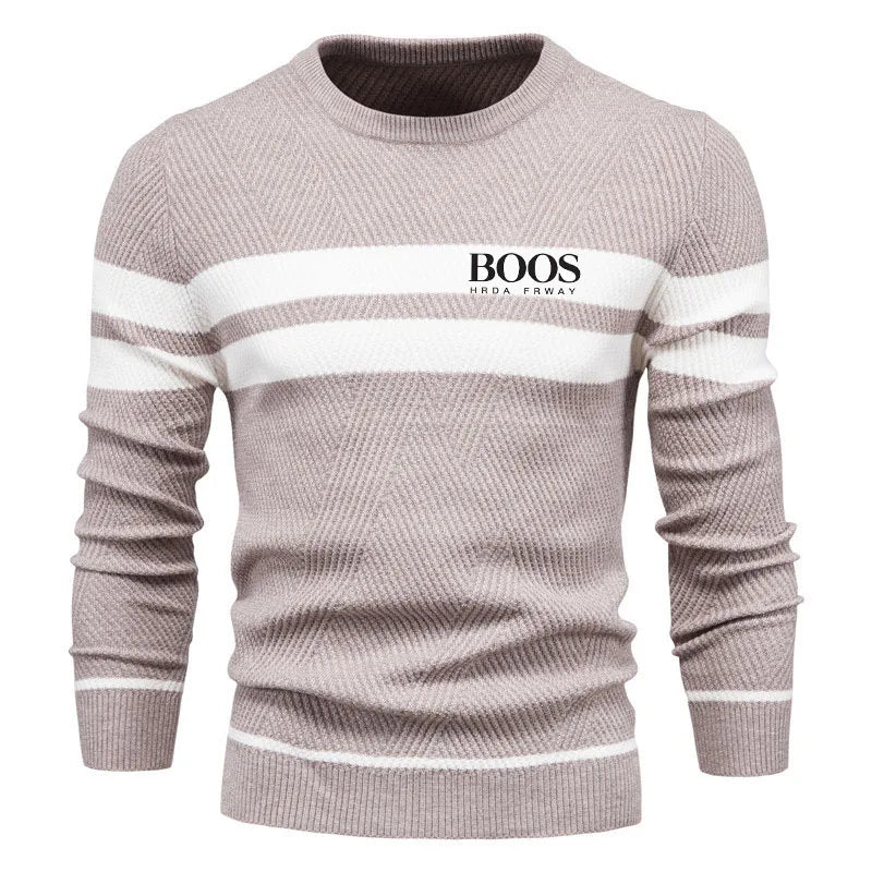 Autumn and Winter Embroidered Mens Boys Winter Stripe Sweater Thick Warm Pullovers Men's O-neck Basic Casual Slim Sweaters