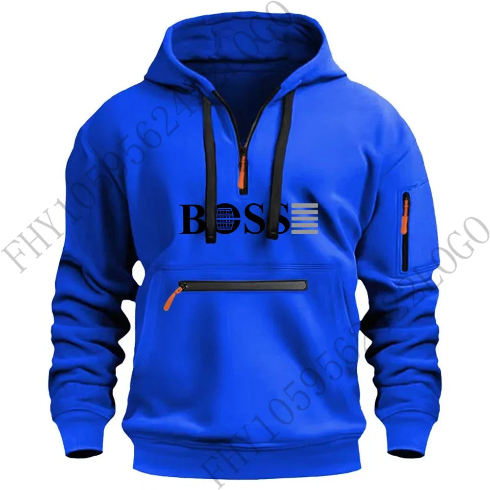 Autumn and winter new digital printed men's leisure sports multi-zip hooded long-sleeved hoodie European size pullover clothing