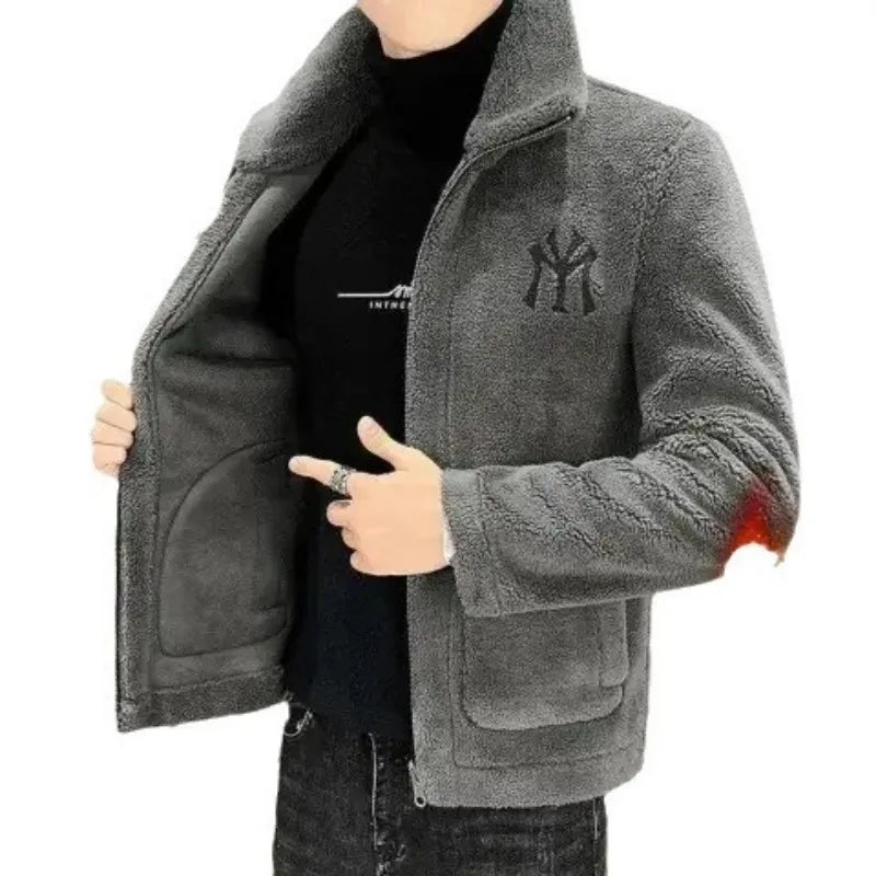 Popular 2024 Men's Autumn And Winter Imitation Lamb Wool Jacket Men's Lapel Jacket With Thick Fleece Men's Winter Jacket