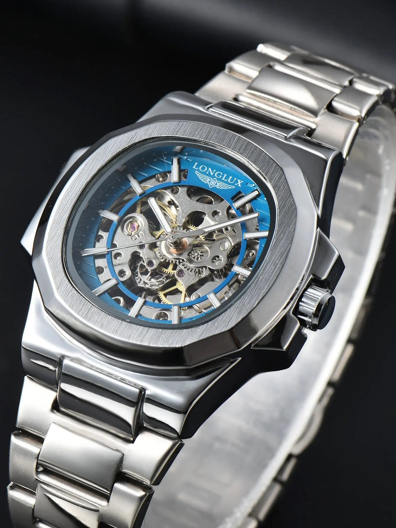 LONGLUX automatic watch luxury wholesale mechanical wristwatches stainless steel skeleton waterproof  mens watch men gift