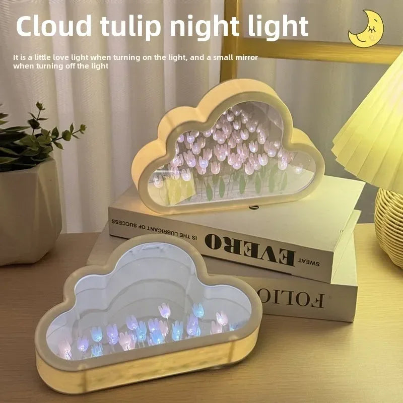 Clouds Tulip Lamps LED Night Light Mirror Table DIY Bedroom Ornaments Decoration Mirror Table Lights Creative Atmosphere Lamp