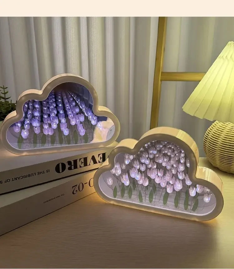 Clouds Tulip Lamps LED Night Light Mirror Table DIY Bedroom Ornaments Decoration Mirror Table Lights Creative Atmosphere Lamp