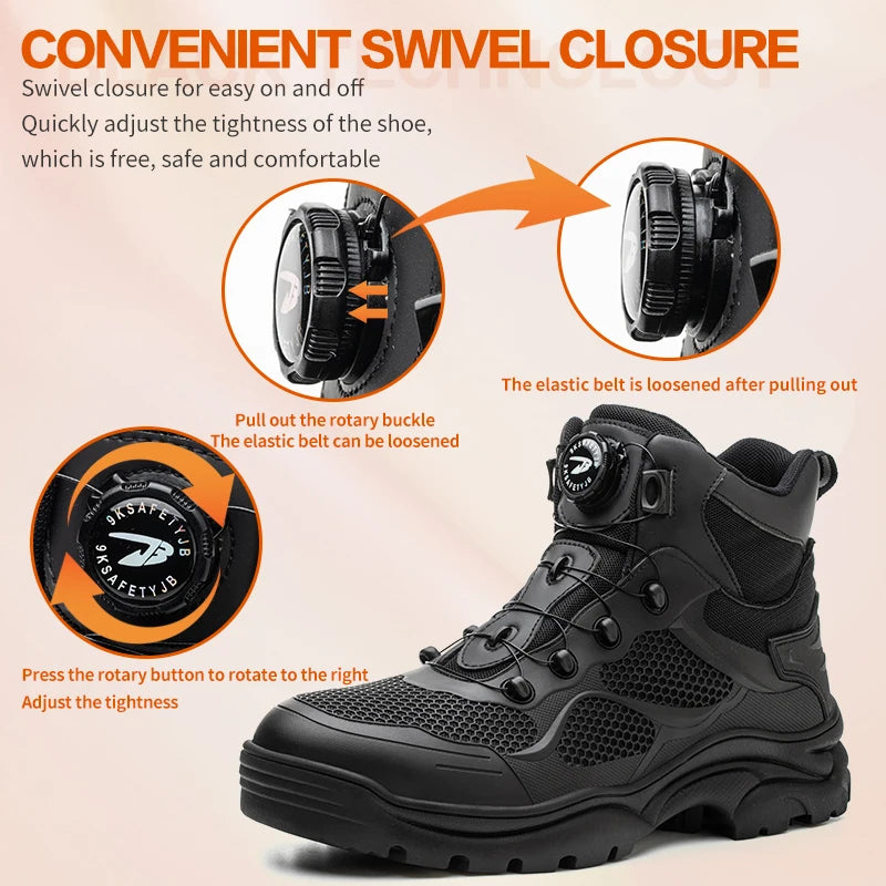 Rotary Buckle Work Boots Safety Steel Toe Shoes Men Breathable Safety Shoes Brand Indestructible Shoes Puncture-Proof work Shoes