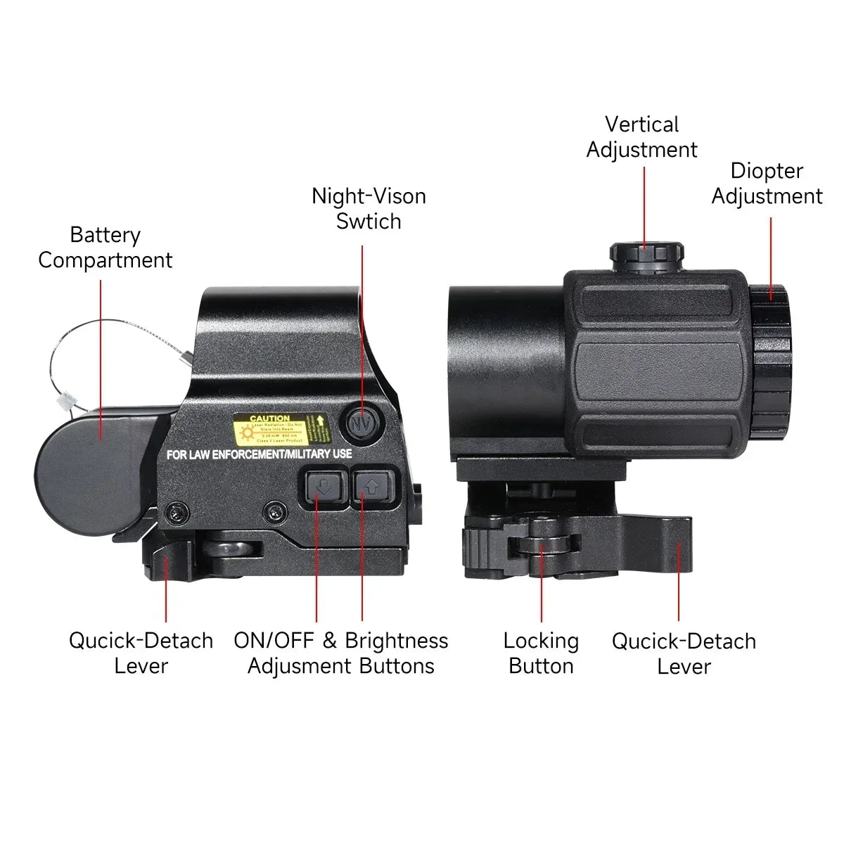 Eotech 558 Holographic Collimator Red Dot Sight G43/G33 3X G45 5X Magnifier Airsoft Equipments Hunting W/20mm Mount& QD Lever