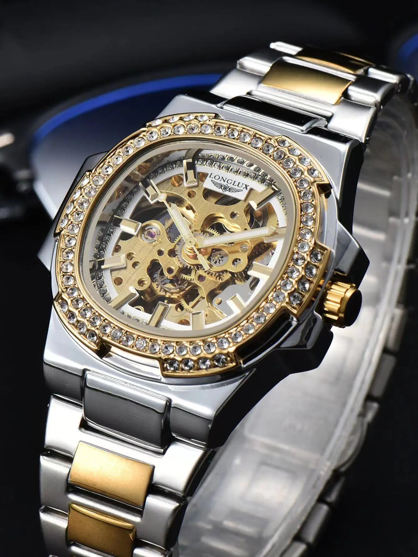 mechanical wristwatches skeleton waterproof diamond mens watch men gift