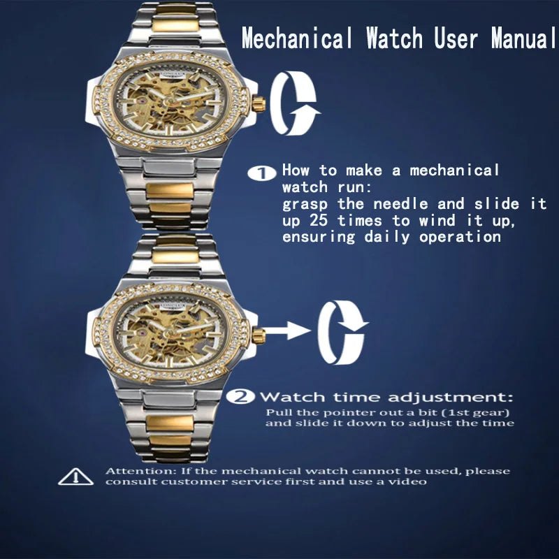 mechanical wristwatches skeleton waterproof diamond mens watch men gift