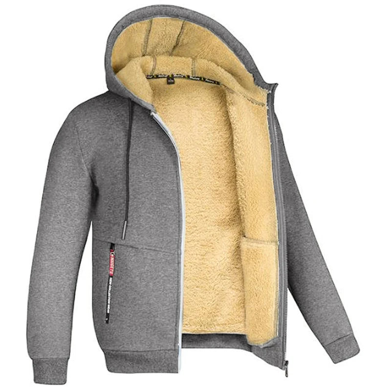 Trendy Sweatshirt Coat Front Pockets Warm Zipper Lamb Wool Jacket  Men and Woman Winter Pure Color Plush Lined Cardigan Hoodie