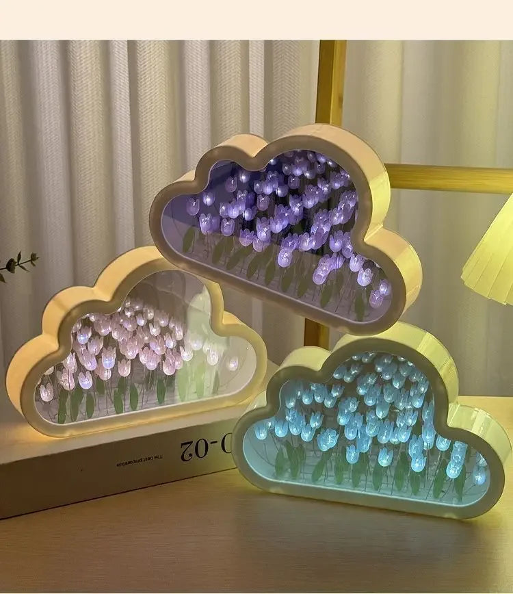 Clouds Tulip Lamps LED Night Light Mirror Table DIY Bedroom Ornaments Decoration Mirror Table Lights Creative Atmosphere Lamp