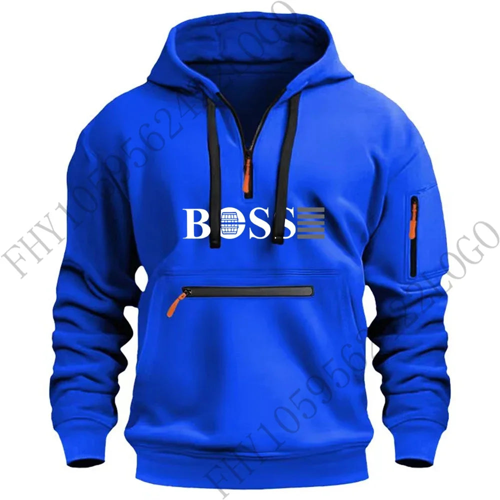 Autumn and winter new digital printed men's leisure sports multi-zip hooded long-sleeved hoodie European size pullover clothing