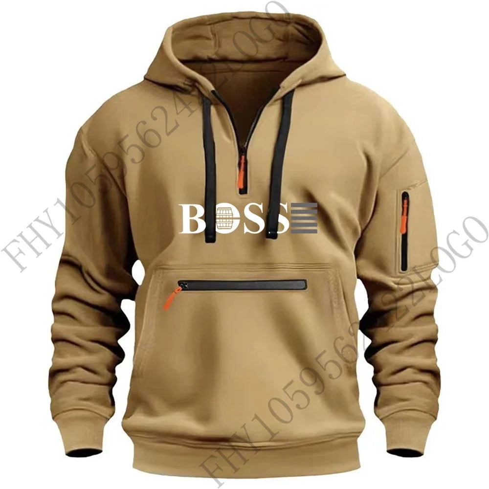 Autumn and winter new digital printed men's leisure sports multi-zip hooded long-sleeved hoodie European size pullover clothing