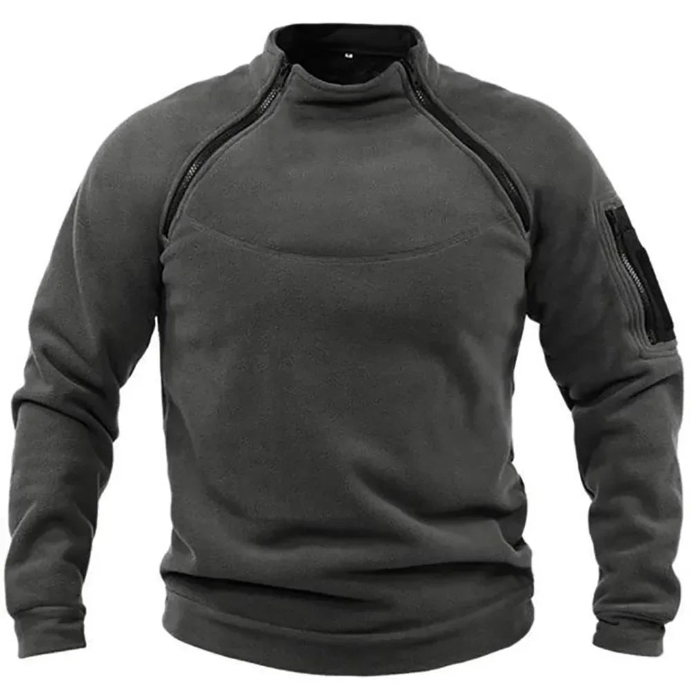 Winter Mens Military Sweatshirt Fleece Zipper Pullover Fashion Men's Solid Color Loose Lamb Thick Jacket Men Clothing Streetwear