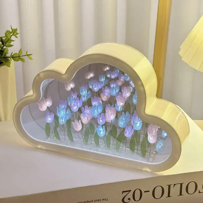 Clouds Tulip Lamps LED Night Light Mirror Table DIY Bedroom Ornaments Decoration Mirror Table Lights Creative Atmosphere Lamp