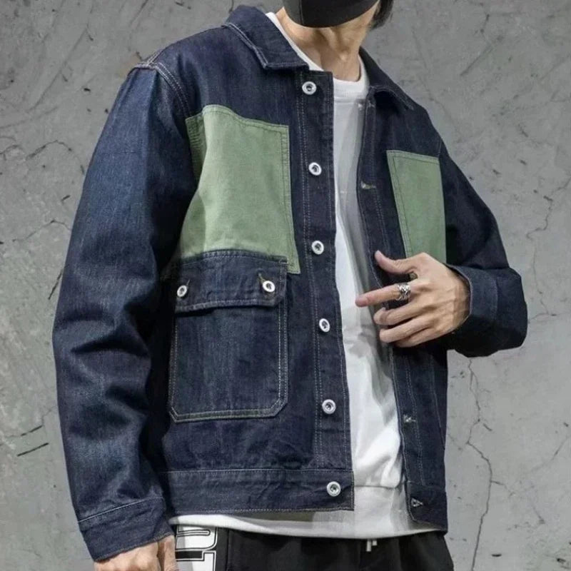 Jeans Coat for Men Cargo with Print Denim Jackets Man Beige of Fabric Winter Outerwear Cheap Price Stylish Oversize Y2k Branded