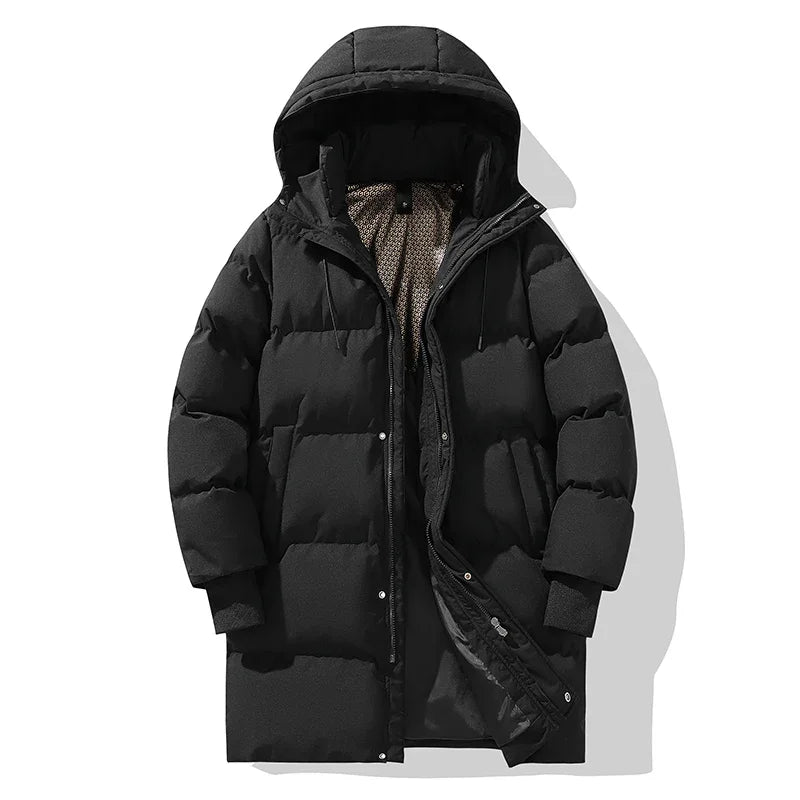 Mens Winter Long Down Jacket Brand Trendy Solid Color Hooded Puffer Jacket Men White Down Parka Women Outdoor Windproof Coat