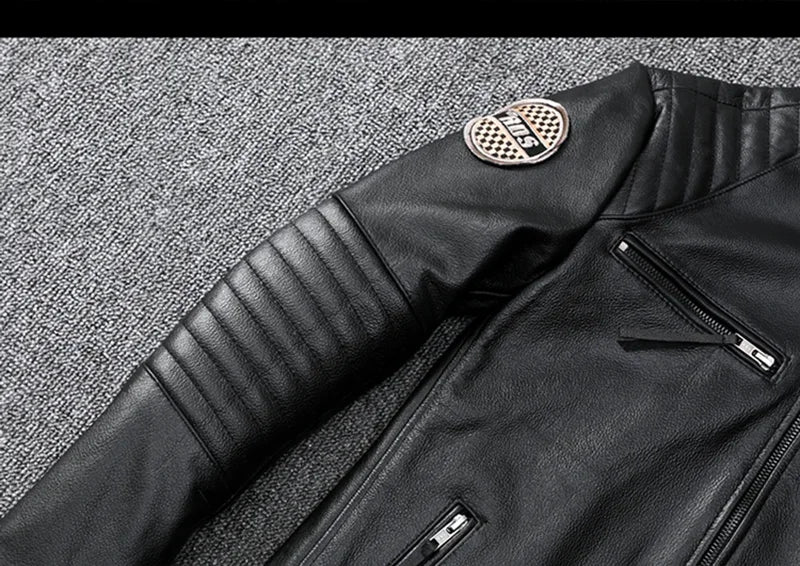 Motorcycle Genuine Leather Jacket for Men Style Biker Jackets Slim Cowhide spring Coat Men