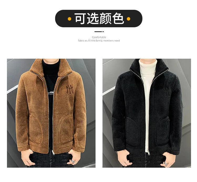 Popular 2024 Men's Autumn And Winter Imitation Lamb Wool Jacket Men's Lapel Jacket With Thick Fleece Men's Winter Jacket