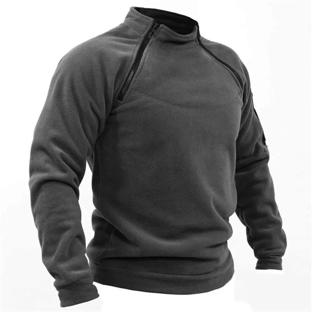 Winter Mens Military Sweatshirt Fleece Zipper Pullover Fashion Men's Solid Color Loose Lamb Thick Jacket Men Clothing Streetwear