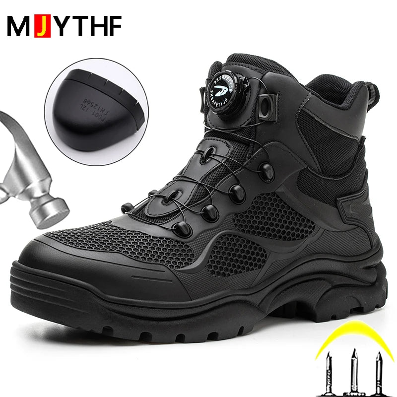 Rotary Buckle Work Boots Safety Steel Toe Shoes Men Breathable Safety Shoes Brand Indestructible Shoes Puncture-Proof work Shoes