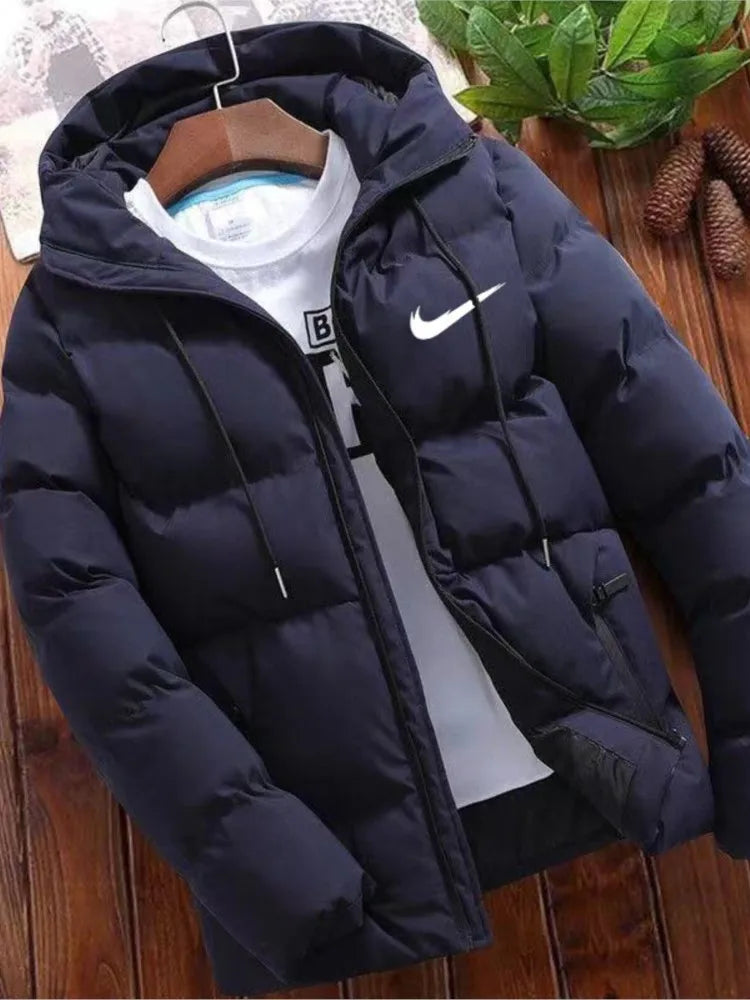 2024 Men's High Quality Classic Fashion New Zipper Printed Hooded Cotton Padded Jacket