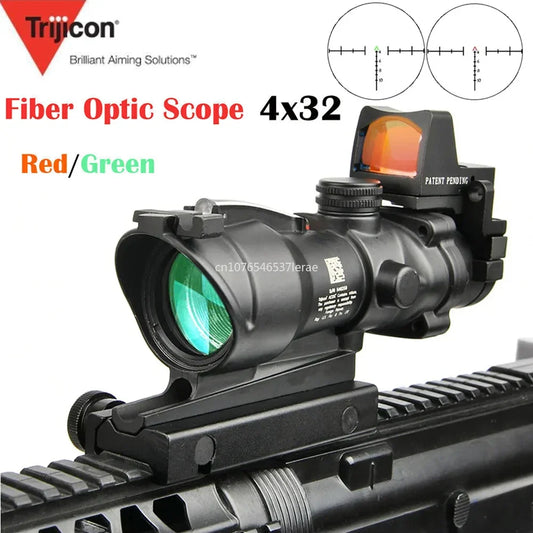 Trijicon ACOG 4X32 With RMR Real Fiber Optics Red Green Dot Illuminated Chevron Glass Etched Reticle Rifle Scope Hunting Sight