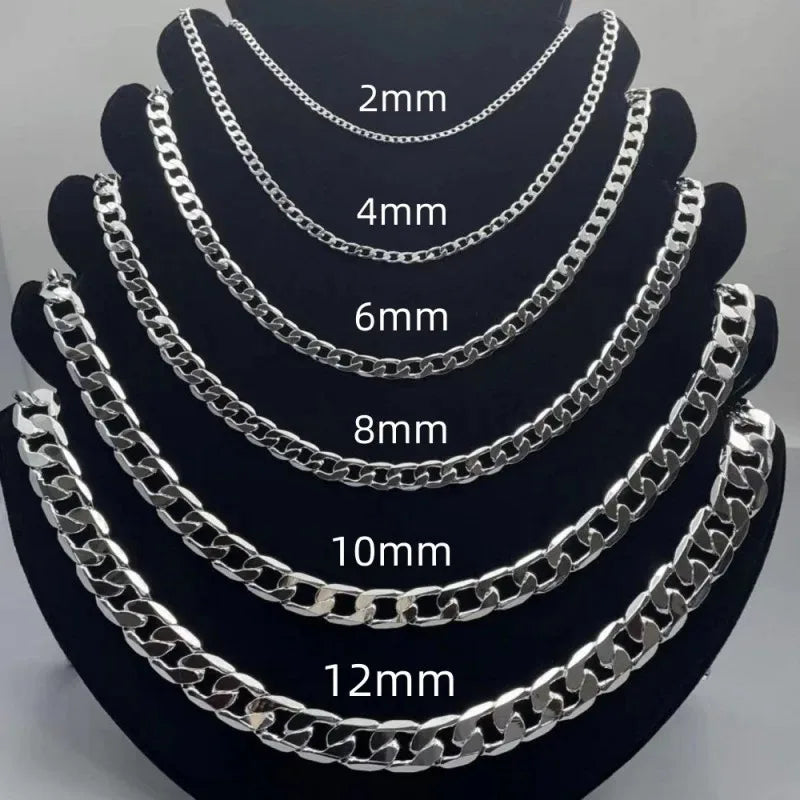 Wholesale 925 Sterling Silver Necklace 2-12mm Width 40-75cm Long Chain Lobster Clasp Men and Women Engagement Jewelry