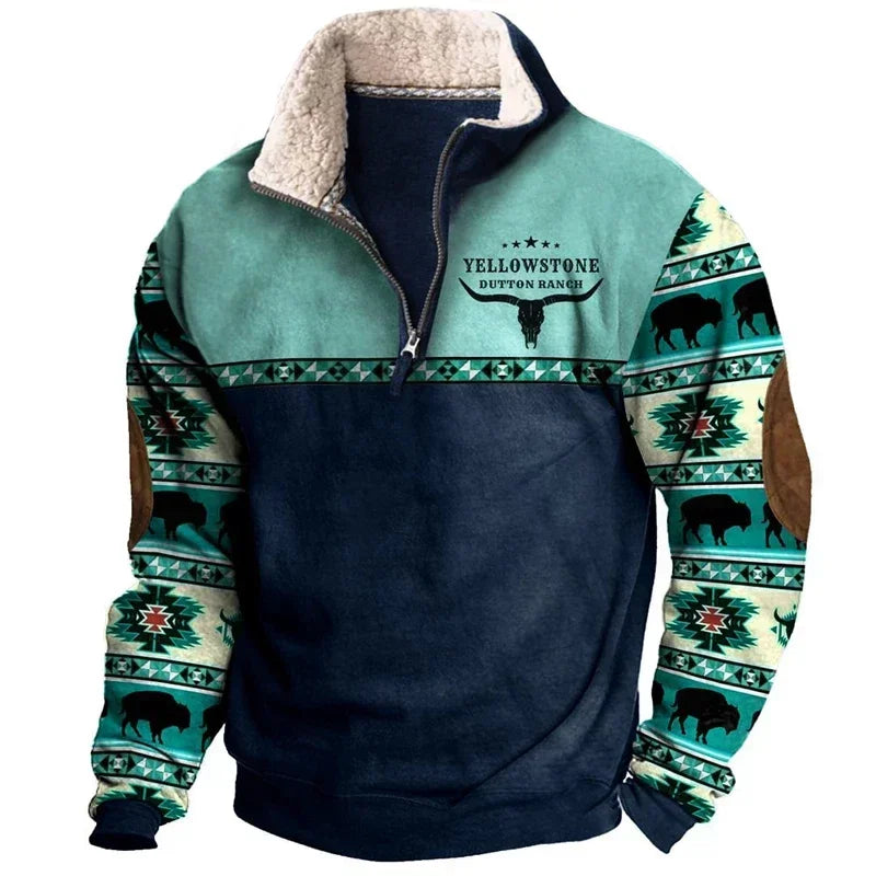 Vintage Patchwork Sweatshirts Men Fleece Hoodie Fall Casual Long Sleeve Zipper Sweatshirt Men's Clothing Winter Leisure Pullover