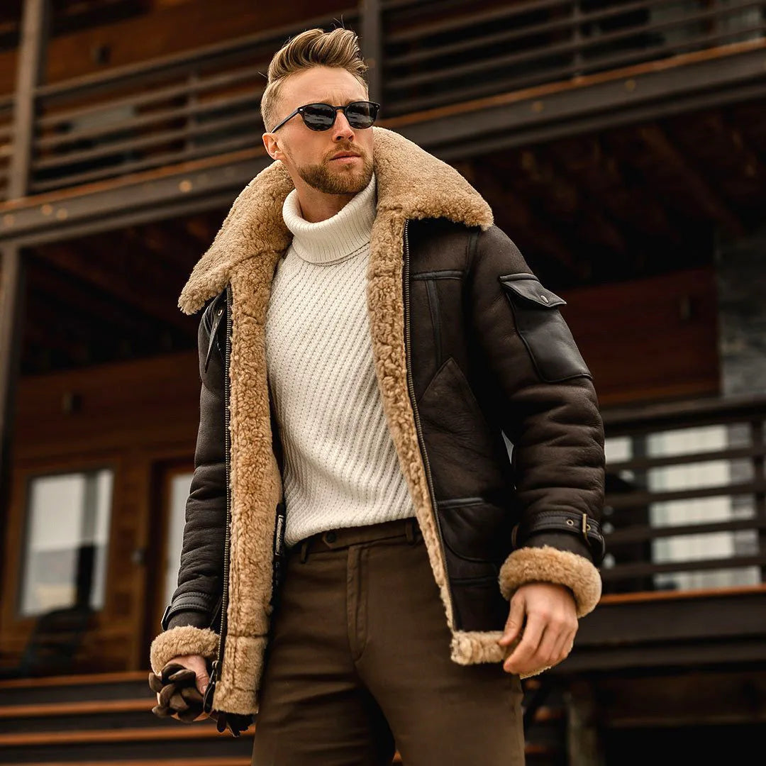 Winter New Men's Trendy and Fashionable Coat, Fur Integrated Zipper Jacket, Fleece Warm Jacket, Daily Casual Outdoor Jacket