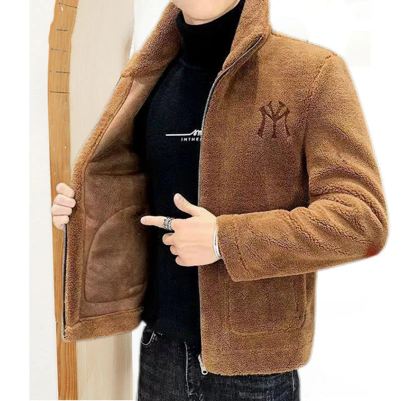 Popular 2024 Men's Autumn And Winter Imitation Lamb Wool Jacket Men's Lapel Jacket With Thick Fleece Men's Winter Jacket