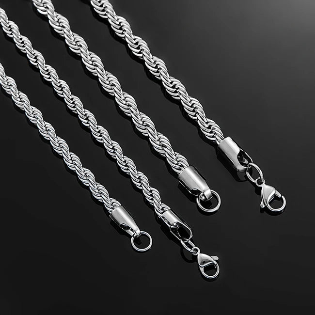 2.3mm/3mm/4mm/5mm/6mm Stainless Steel Twisted Rope Chain Silver Color Necklace for Men Women 16 to 30 Inches