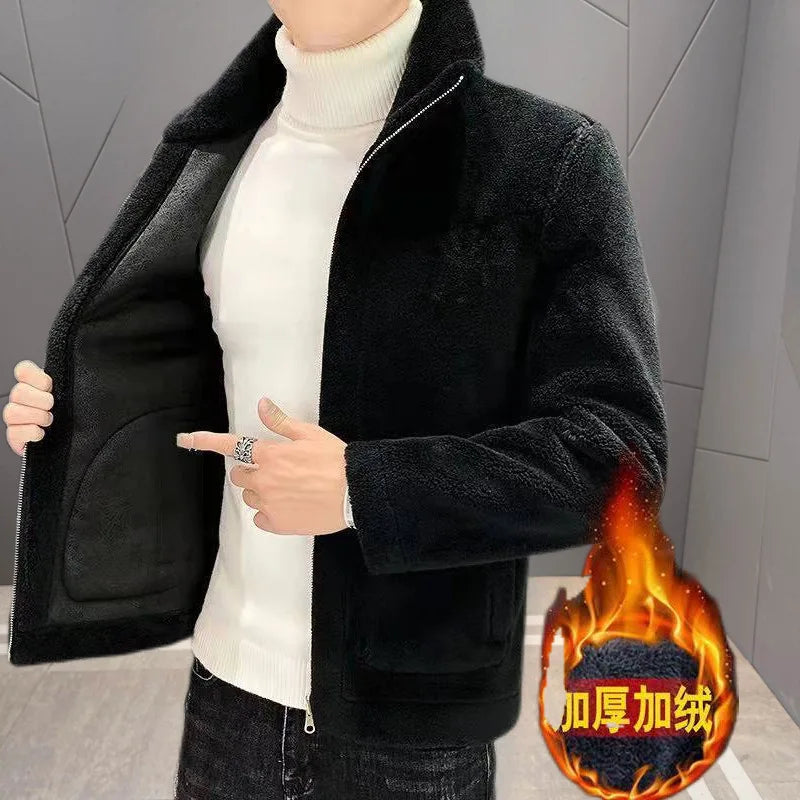 Popular 2024 Men's Autumn And Winter Imitation Lamb Wool Jacket Men's Lapel Jacket With Thick Fleece Men's Winter Jacket