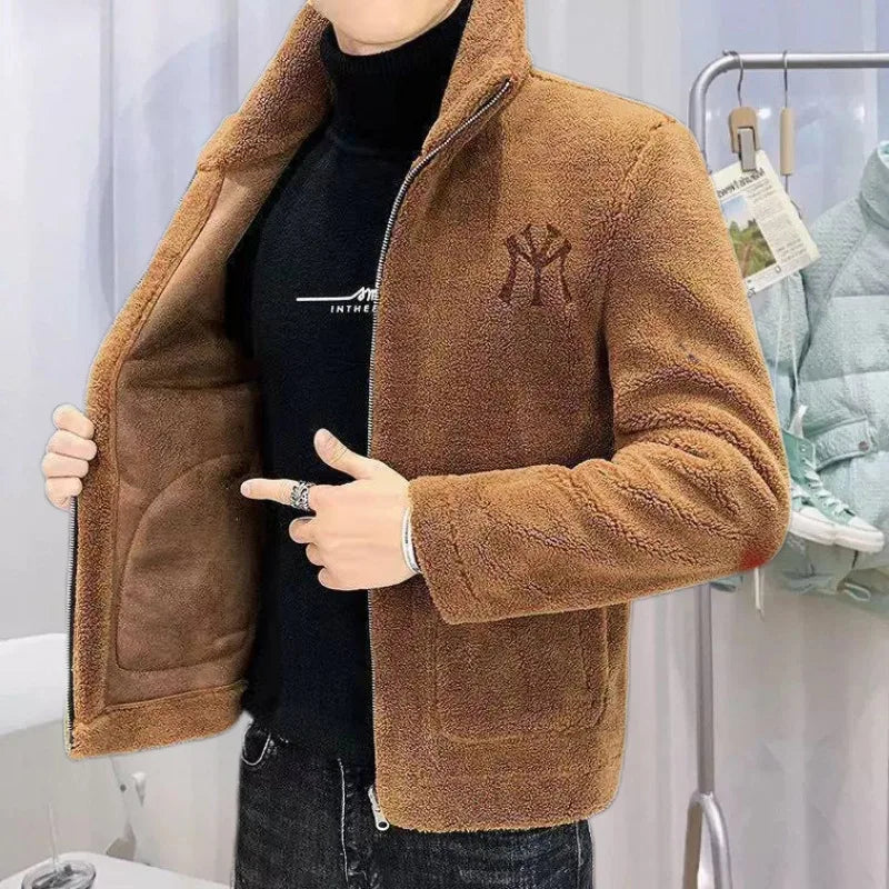 Popular 2024 Men's Autumn And Winter Imitation Lamb Wool Jacket Men's Lapel Jacket With Thick Fleece Men's Winter Jacket