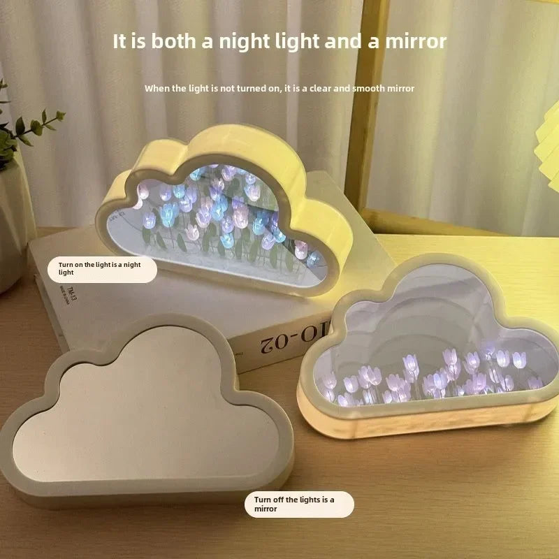 Clouds Tulip Lamps LED Night Light Mirror Table DIY Bedroom Ornaments Decoration Mirror Table Lights Creative Atmosphere Lamp