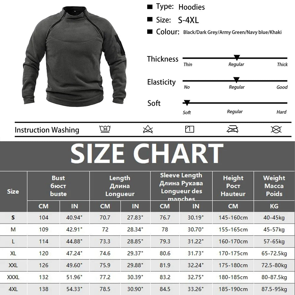 Winter Mens Military Sweatshirt Fleece Zipper Pullover Fashion Men's Solid Color Loose Lamb Thick Jacket Men Clothing Streetwear