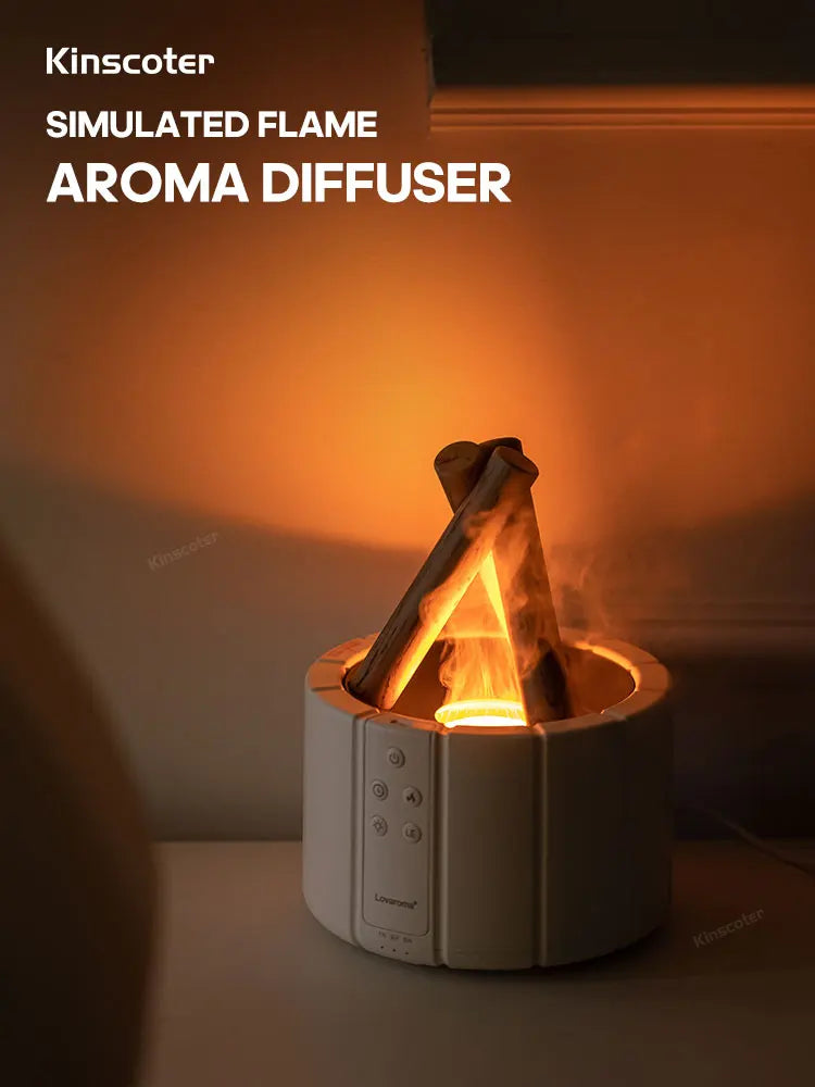 KINSCOTER Simulated Flame Aroma Diffuser Bonfire Air Humidifier Ultrasonic Cool Mist Maker Fogger LED Essential Oil Lamp Difusor