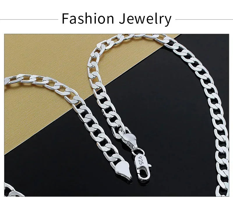 Wholesale Men's 925 Sterling Silver Necklace 2/4/6/8/10/12MM 40-75cm Chain Lobster Clasp Man Boy Women Engagement Jewelry