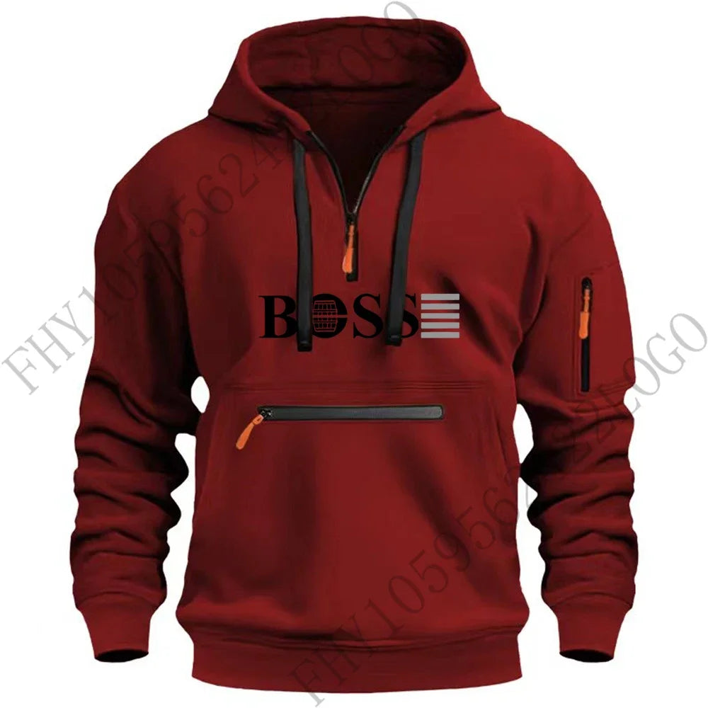 Autumn and winter new digital printed men's leisure sports multi-zip hooded long-sleeved hoodie European size pullover clothing