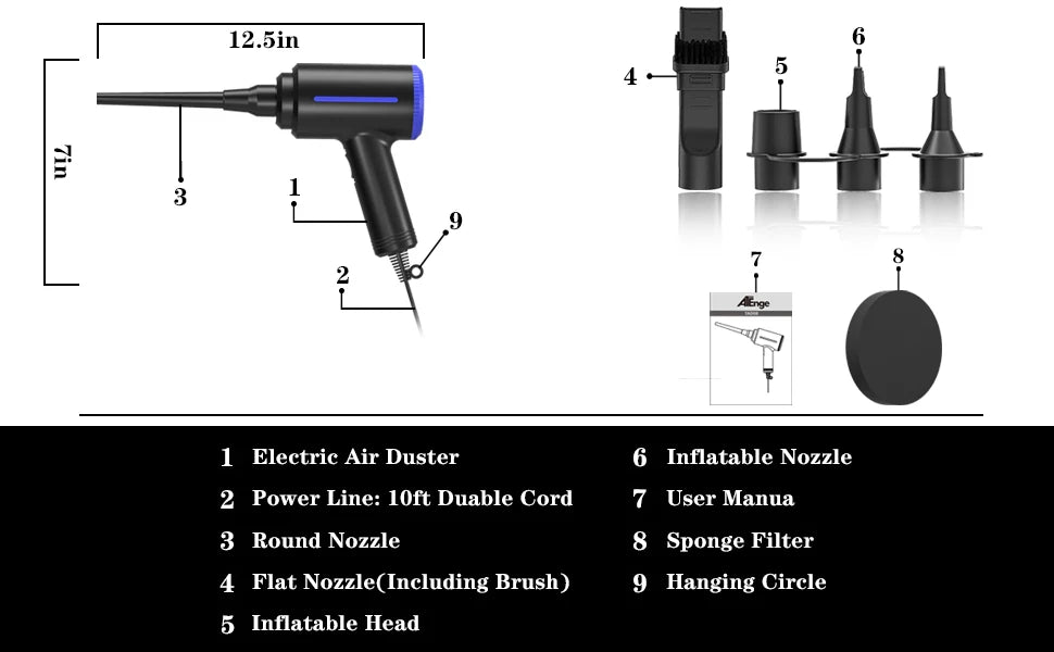 Electric Compressed Air Duster 500W Air Blower Air Cleaner for Keyboard Computer PC Clean Hair Dryer,Air Pump for Inflatables