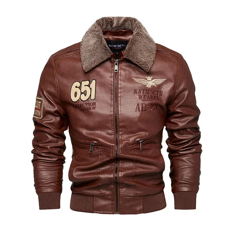 Men Autumn Jacket WorkBiker Zipper Motorcycle Faux Fur Coat Male Fleece Pilot Vintage Black Brown Pu Leather Jacket Winter