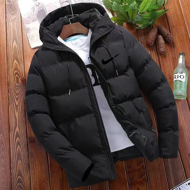 2024 Men's High Quality Classic Fashion New Zipper Printed Hooded Cotton Padded Jacket