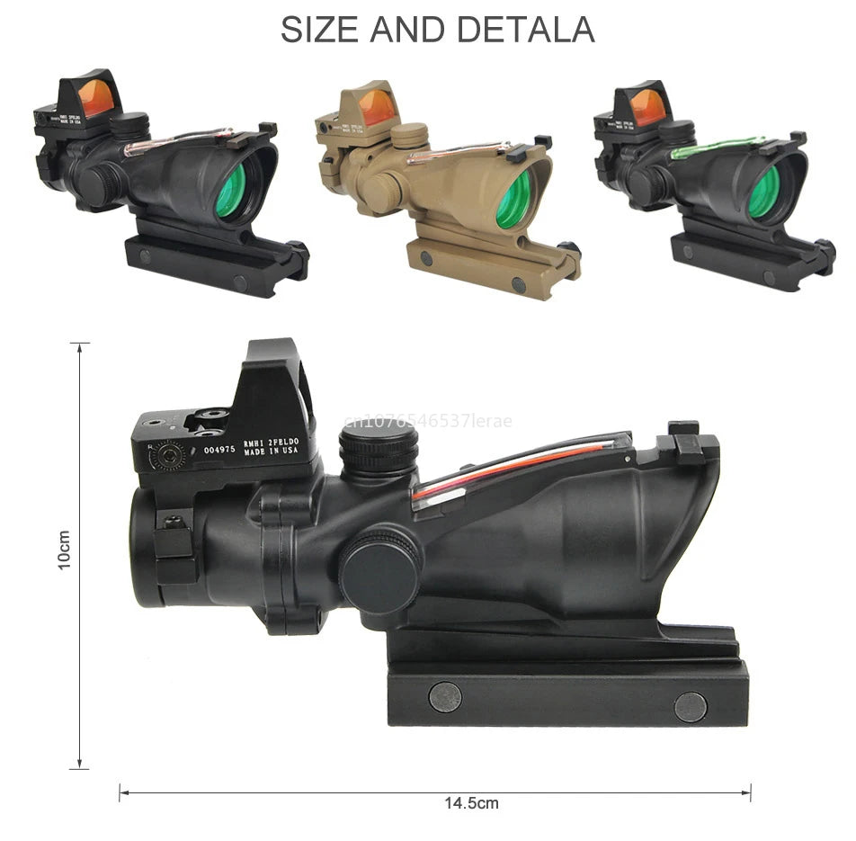 Trijicon ACOG 4X32 With RMR Real Fiber Optics Red Green Dot Illuminated Chevron Glass Etched Reticle Rifle Scope Hunting Sight