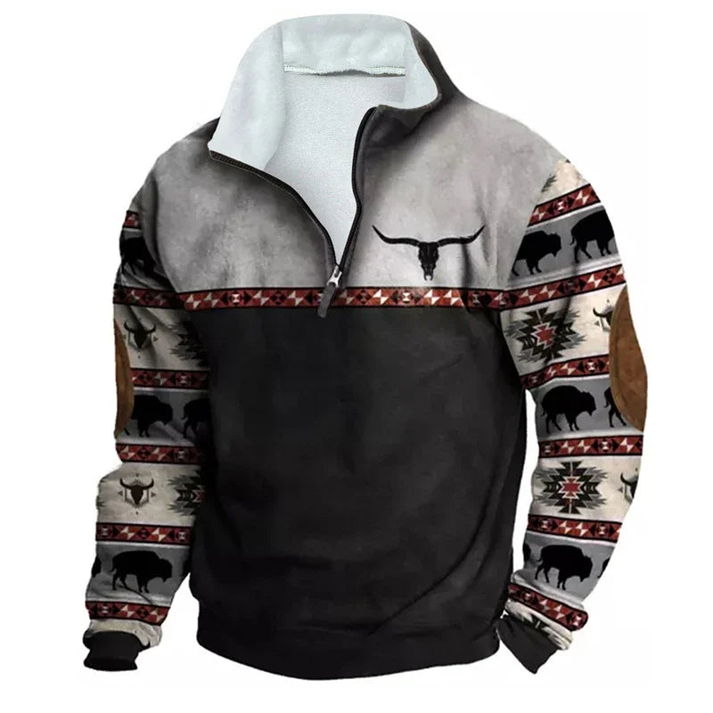 Vintage Patchwork Sweatshirts Men Fleece Hoodie Fall Casual Long Sleeve Zipper Sweatshirt Men's Clothing Winter Leisure Pullover