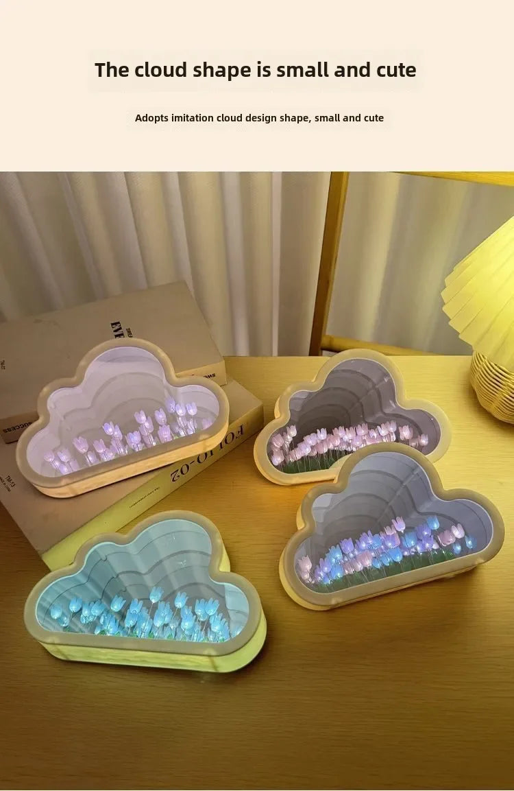 Clouds Tulip Lamps LED Night Light Mirror Table DIY Bedroom Ornaments Decoration Mirror Table Lights Creative Atmosphere Lamp