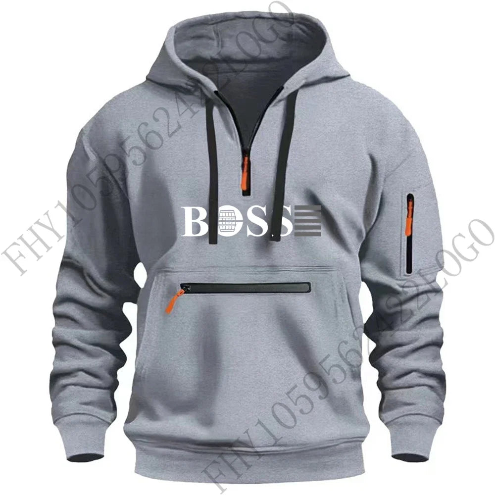 Autumn and winter new digital printed men's leisure sports multi-zip hooded long-sleeved hoodie European size pullover clothing